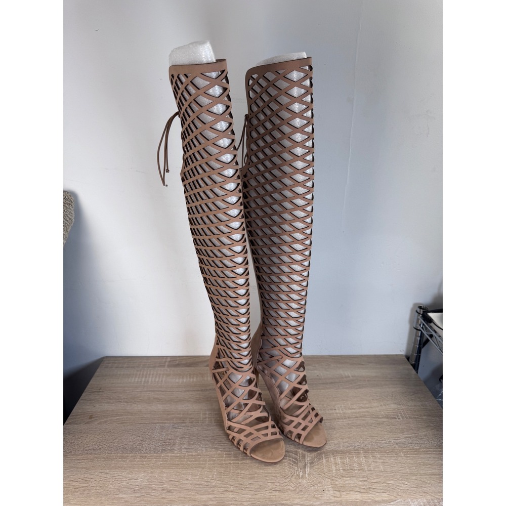 Vince Camuto Meliana Nude Leather Caged Gladiator Over The Knee Boots Size 8M